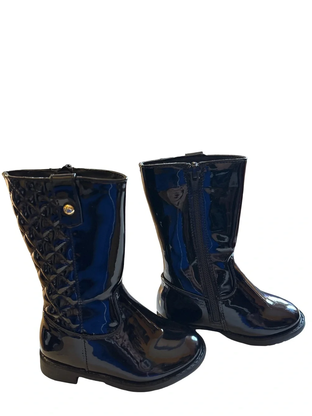 Gymboree Girls Black Patent Quilted Riding Boots Size 6